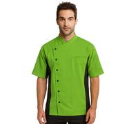 Short Sleeves side Mesh Vented Chef White Coat Jacket Uniform Unisex for Food Service, Caterers, Bakers and Culinary Professional (XX-Large, Green)