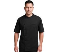 Short Sleeves side Mesh Vented Chef White Coat Jacket Uniform Unisex for Food Service, Caterers, Bakers and Culinary Professional (X-Large, Black)