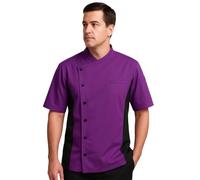 Short Sleeves side Mesh Vented Chef White Coat Jacket Uniform Unisex for Food Service, Caterers, Bakers and Culinary Professional (Small, Violet)