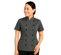 Short Sleeves Tailored Fit Chef Coat Jacket Uniform for Women for Food Service, Caterers, Bakers and Culinary Professional, Grey, XL