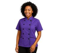 Short Sleeves Tailored Fit Chef Coat Jacket Uniform for Women for Food Service, Caterers, Bakers and Culinary Professional, Purple, XXL