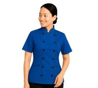Short Sleeves Tailored Fit Chef Coat Jacket Uniform for Women for Food Service, Caterers, Bakers and Culinary Professional, Royal Blue, Medium