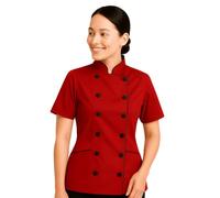 Short Sleeves Tailored Fit Chef Coat Jacket Uniform for Women for Food Service, Caterers, Bakers and Culinary Professional, Red, Large