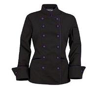 Short Sleeves Women's Ladies Chef's Coat Jackets (XL (for Bust 42-44), Black/Purple Trim)