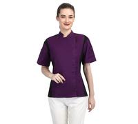 Short Sleeves Zipper Chef Coat Jacket Uniform for women with Side Mesh ideal for Caterers and Culinary professional (Violet, Medium)