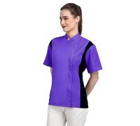 Short Sleeves Zipper Chef Coat Jacket Uniform for women with Side Mesh ideal for Caterers and Culinary professional (Purple, XX-Large)
