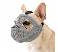 Short Snout Dog Muzzle for French Bulldog - Extended Front Allows Panting Drinking & Tongue Out | Anti Biting & Anti Scavenging | Ideal for Grooming Walking Vet (Grey XXS)