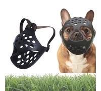 Short Snout Dog Muzzle French Bulldog Muzzle with Tongue Out Design to Prevent Eating Things Biting Licking Mesh and Breathable Dog Muzzle forGrooming Walking (Black-L)