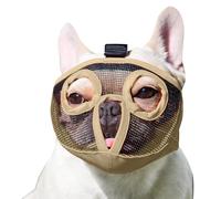 Short Snout Dog Muzzles- Bulldog Muzzle Breathable Mesh Dog Mask for Biting Chewing Training Licking Grooming (Khaki, Small(23-31cm))
