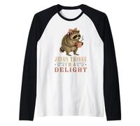 Short Spine Seatle Raccoon Jesus Thinks I'm a Delight Raglan Baseball Tee