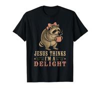 Short Spine Seatle Raccoon Jesus Thinks I'm a Delight Value Graphic T-Shirt, Men, Black, M