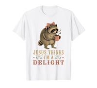 Short Spine Seatle Raccoon Jesus Thinks I'm a Delight Value Graphic T-Shirt, Men, White, M