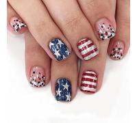 Short Square 24Pcs Acrylic Full Covers False Manicure for Independence Day Festivities Decorations
