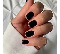 Short Square Black False Nails, 24Pcs Pure Color Press on Nails, Glossy Black Fake Nail, Full Cover Acrylic Stick on Nails, French Nail Tips with Nail Glue for Women Girls Nails Art