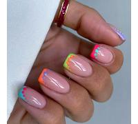 Short Square Fake Glossy Acrylic Artificial Stick on for Womens 24Pcs Glues on Acrylic Glues on for Women Clear