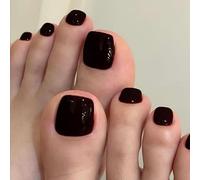 Short Square Fake Toenails Black Press On Toe Nails Acrylic False Toes Nails Artificial Full Covers French Tips Fake Toe Nail With Design