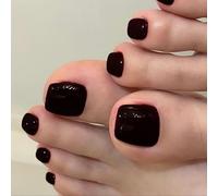 Short Square Fake Toenails Black Press On Toe Nails Acrylic False Toes Nails Artificial Toenails Full Covers Glues On Toe Nail For Women French Tip