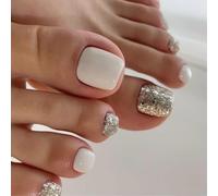 Short Square Fake Toenails Glitters Press on Toe Nails Acrylic FALSE Toes Nails
