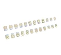 Short Square False Nails, Colourful Chick and Daisy Print Design for Daily Use, French Nails with Easter Motif