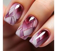 Short Square False Nails Kit, 24PCS Glitter Artificial Nails, Glue-On Nails, Easy Press-On Nails with 12 Sizes, Elegant Touch Design for Quick Manicure, for Parties and Weddings, Manicure at Home