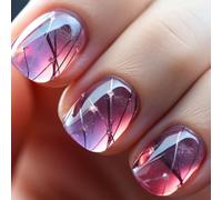 Short Square French Tip Press On Nails with Purple Pink Glitter Gradient - Full Cover Glossy Jelly Nails Set of 24 Pieces in 12 Sizes for DIY Application Fits Women and Girls, Modern Geometric Design