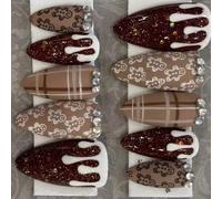 Short Square Persist Hoofs Easy Application Natural Bend Golden Scintillate Fall Thanksgiving Theme 30PCS Fraudulent Hoofs for Daily Instances Elegant Brown Nut Fraudulent Hoofs for Everyday