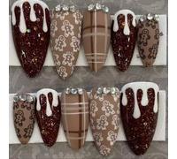Short Square Persist Hoofs Easy Application Natural Bend Golden Scintillate Fall Thanksgiving Theme 30PCS Fraudulent for Daily Instances Elegant Brown Nut Fraudulent for Everyday