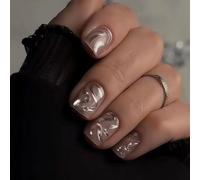 Short Square Press-On Fake Nails Laser Cat's Eye Nail Art Decoration Stylish Shiny Manciure for Women and Girls 24pcs