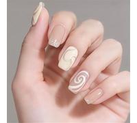 Short Square Press-On Fake Nails Stylish Waves Nail Art Decoration Gold Glitter French Manciure for Women and Girls 24pcs