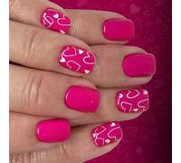 Short Square Press on Nails 24PCS Heart Design Artificial Nails Pink White Valentine's Day Decorations for Women, Nail Art Enthusiasts, Parties Dates Salon