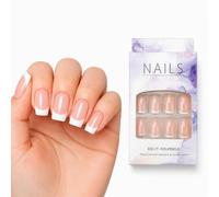 Short Square Press On Nails, 48 Pcs Soft Gel French Tip False Nails with Glue, Reusable Semi-Transparent Fake Nail Kit in 12 Sizes, French Girl Style - Nails Press ons