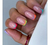 Short Square Press On Nails Fake Nails Glossy Acrylic Artificial Nails Stick On Nails For Womens 24Pcs Glues On Nails