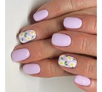 Short Square Press On Nails French Tips Fake Full Covers False With Flower Designs Artificial Acrylic French Tip Fake Nail
