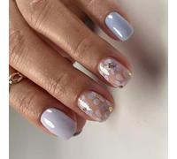 Short Square Press On Nails French Tips Fake Nails Full Covers False Nails With Flower Designs Artificial Acrylic Nails