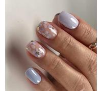 Short Square Press On Nails French Tips Fake Nails Full Covers False Nails With Flower Designs Artificial Acrylic Nails