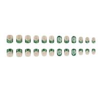 Short Square Press On Nails Green Shamrock Patterned Stick On Nails For Patrick's Day Celebrations And Parties