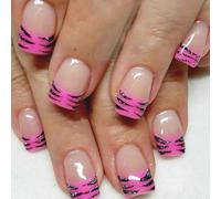 Short Square Press On Nails Sparkling Stripe Designs Full Covers French Tips Artificial Nails False Nails Stick On Nails