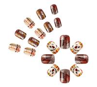 Short Square Press On Nails Thanksgiving Artificial Nails Clown And Floral False Nails French Tips Nails Art For Women