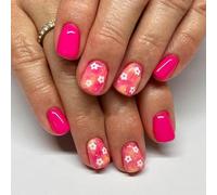 Short Square Press on Nails with Glossy Finish and Sweet Pink Gradient Floral Design - Reusable False Nails Kit for Party Wedding Daily Wear Manicure Salon Quality Easy Application