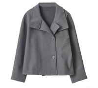 Short Stand Collar Jacket for Women Elegant Street Style Coat Spring Autumn Wear Solid Design S-2XL(Grey XL)