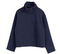 Short Stand Collar Jacket for Women Elegant Street Style Coat Spring Autumn Wear Solid Design S-2XL(Blue XL)