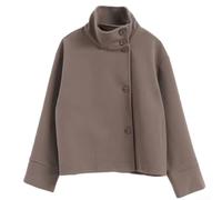 Short Stand Collar Jacket for Women Elegant Street Style Coat Spring Autumn Wear Solid Design S-2XL(Brown S)