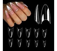 Short Stiletto Nail Tips, BYLife 500PCS Soft Gel Nail Tips for Acrylic Nails, 10 Sizes Half Cover Clear Extensions Tips Professional Extra Short Almond False Nails for DIY Nail Art Salons