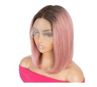 Short Straight Bob 13x6x1 T Lace Front Human Hair Wigs for Women Glueless Brazilian Remy Hair Wig Adds Volume(Pink,14inch)