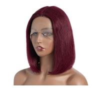 Short Straight Bob 13x6x1 T Lace Front Human Hair Wigs for Women Glueless Brazilian Remy Hair Wig Adds Volume(Burg Red,10inch)
