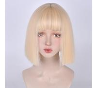 Short Straight Bob Wigs for Women Girls Blunt Cut Natural Jk Sweet Wig for Daily Wear Cosplay Parties and Lolita Harajuku (Platinum Blonde)