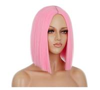 Short Straight Bob Wigs with Bangs Light Pink Natural Synthetic Hair for Women Daily Cosplay Heat Resistant Fiber Wigs(Pink wig hair)