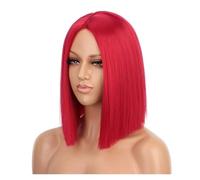 Short Straight Bob Wigs with Bangs Light Pink Natural Synthetic Hair for Women Daily Cosplay Heat Resistant Fiber Wigs(Red wig hair)