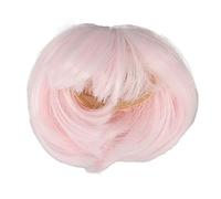 Short Straight Doll Wig with Bangs, 1/6 Scale Synthetic Hair, Scalp Wig Cap, Heat Resistant 300°f Fibers for 15.5-17cm Head (Pink)