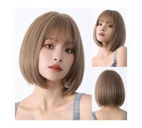 Short Straight Golden Brown Synthetic Wigs with Bangs Natural Lolita Hair for Women Bob Party Cosplay Wig Heat Resistan Fibre Daily Use